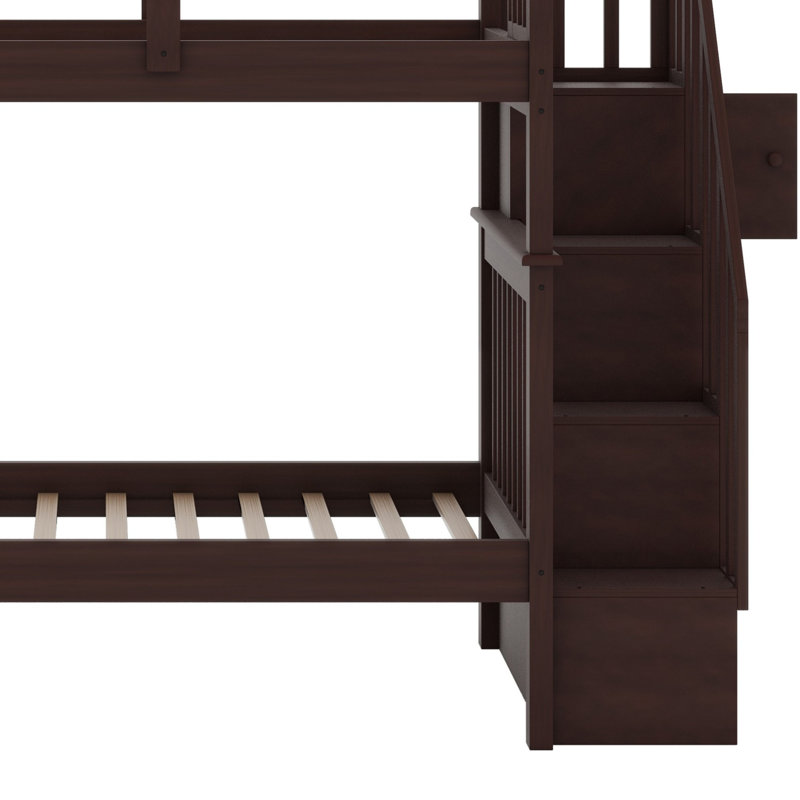 Bunk Bed With Storage Stairway And Guard Rail, Espresso
