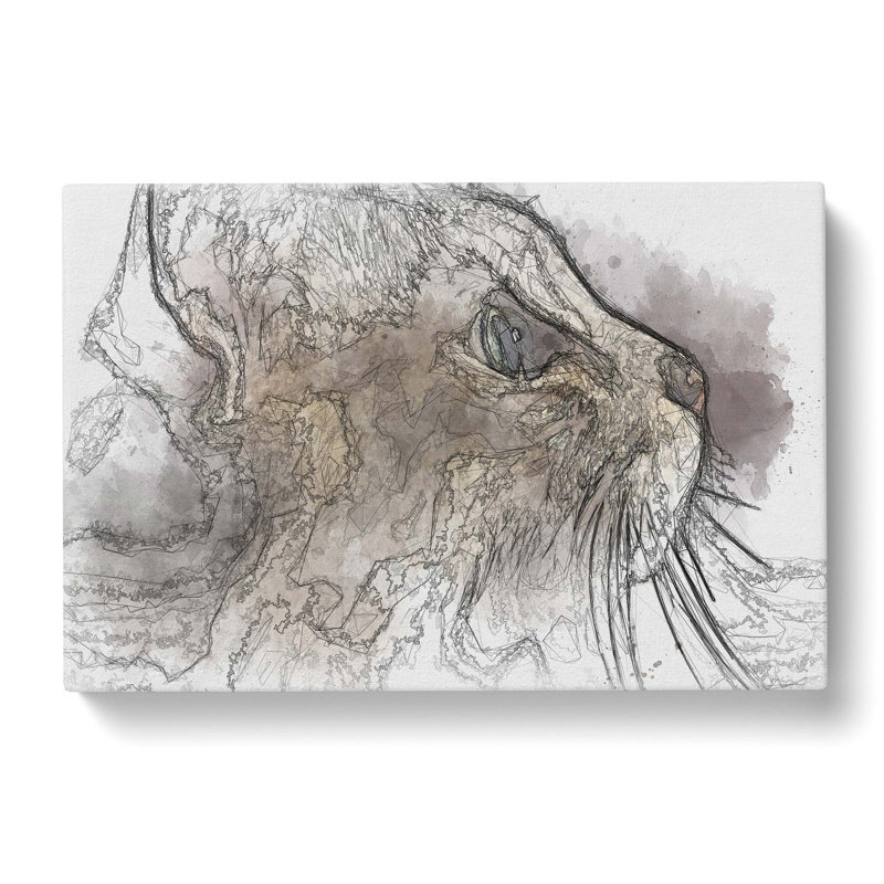 Curious Cat in Abstract - Wrapped Canvas Graphic Art Print, 40cm H x 60cm W x 3cm D