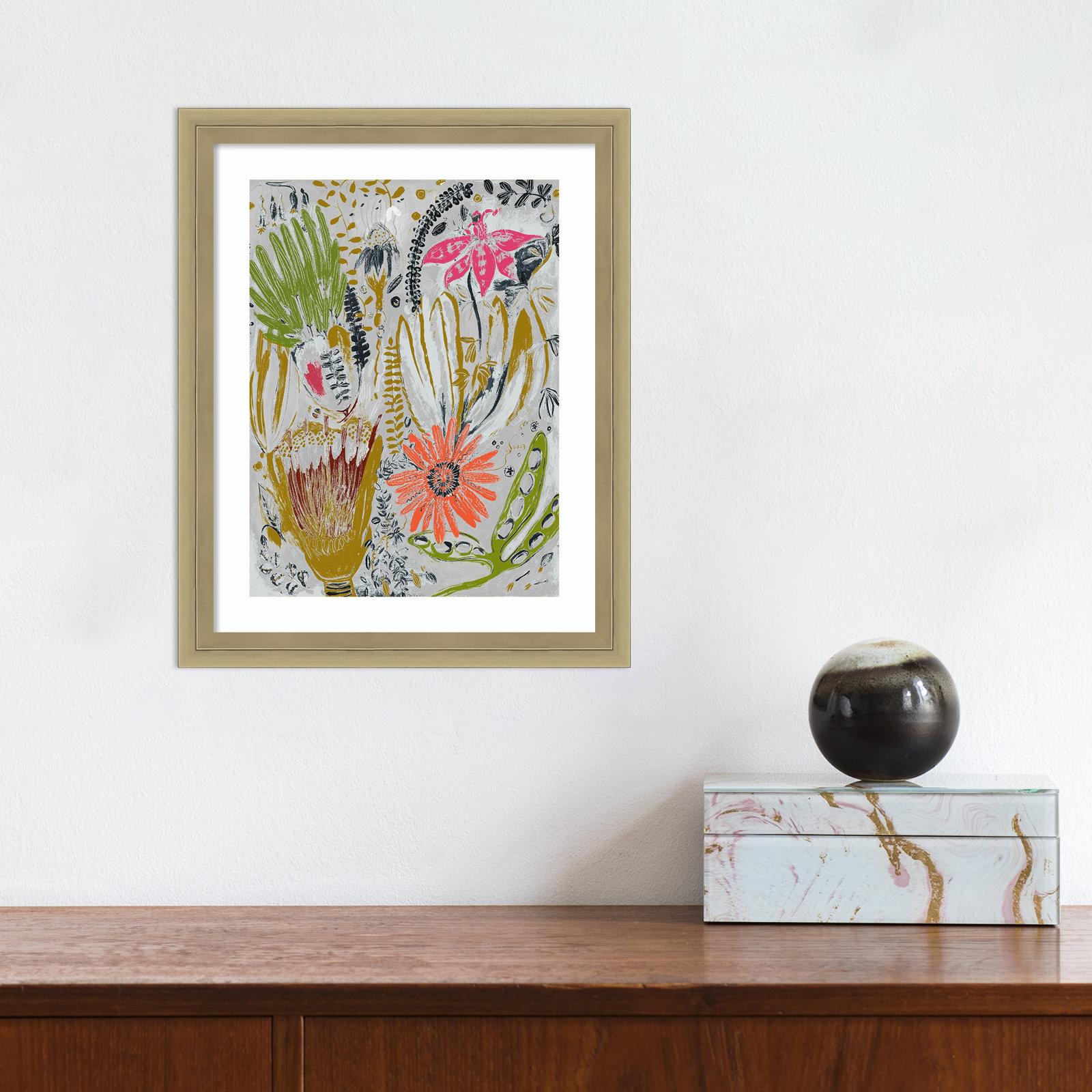 Tropical Blooms by Maya Woods, 11" W x 13" H, Brown