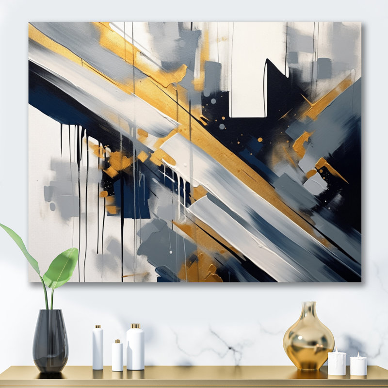 Noir et doré profondeur II, H 24 po x l 32 po x P 1 po, Toile tendue