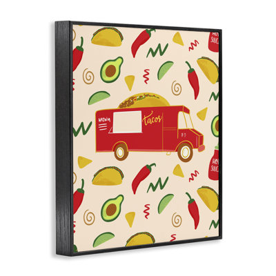 Taco Truck over Food Pattern Giclee Art, design by Dina Riddle