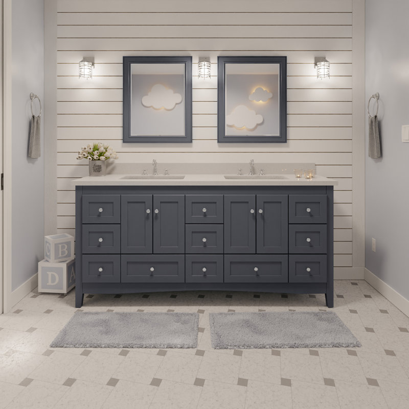 Ensemble de meuble-lavabo double 72 po Edber, Quartz, Gris marine