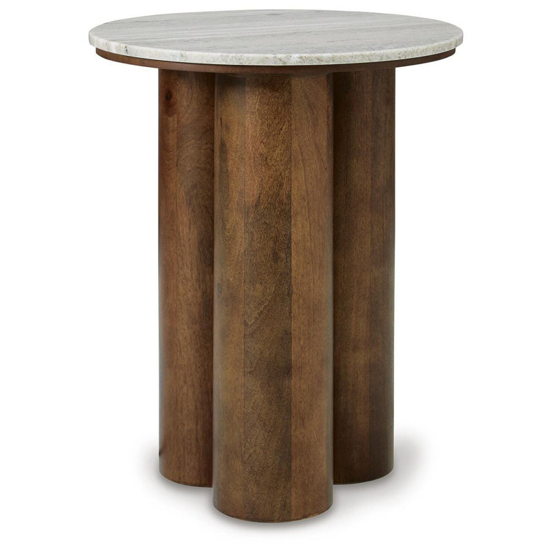 Table d'appoint cylindrique Ziana avec plateau en marbre beige, bois brun 58 cm