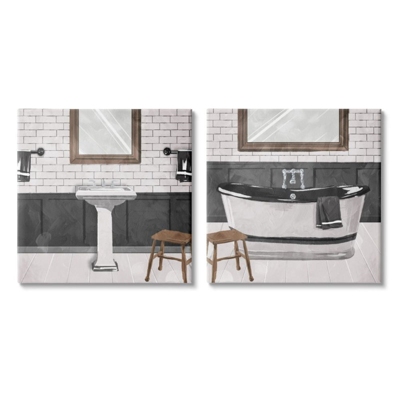 «Modern Country Bathroom Interior Still Life» par Milli Villa, ensemble de 2 reproductions d'impressions, H 24 po x l 24 po