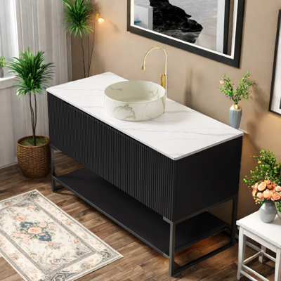 Meuble-lavabo moderne avec rangement: lavabo en céramique brillante et armoire durable, parfait pour la maison