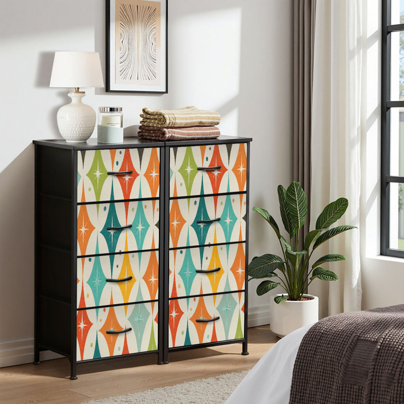 4 Drawer Dresser for Bedroom, Narrow Chest of Drawers, Wooden Top and Study Iron Frame 18"x37.5"-(WxH)