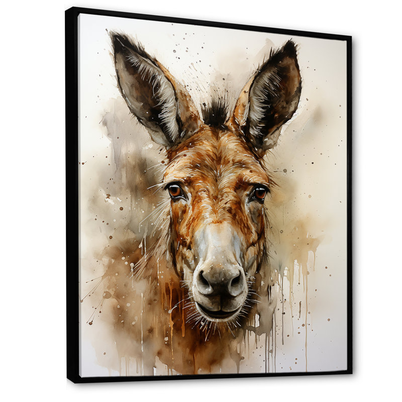 Donkey Portrait Country Charm I - Donkey, art mural, Cadre flottant noir, H 20 po x l 12 po