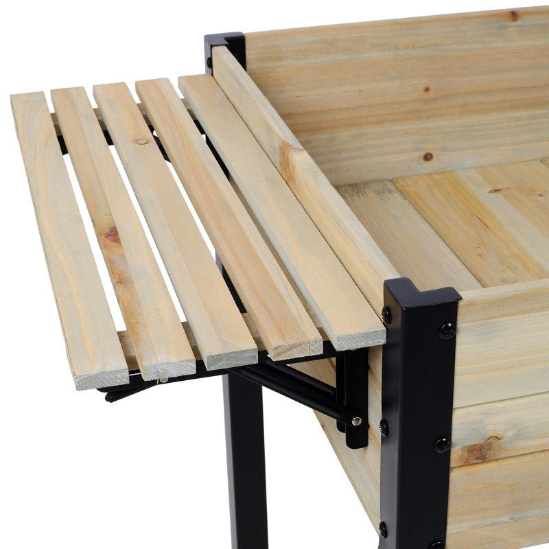 Raised Garden Bed, Metal Leg Wood Planter Boxes With Folding Storage Shelf,Elevated Planter Box For Growing Fresh Herbs, Vegetables, Flowers Great For Outdoor Patio, Deck, Balcony