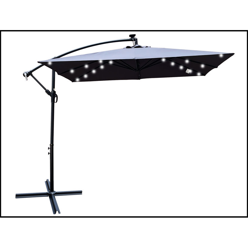 Parasol rectangulaire en porte-à-faux à leviers manivelle inclus 98,4 po x 98,4 po Ursulina, Gris foncé