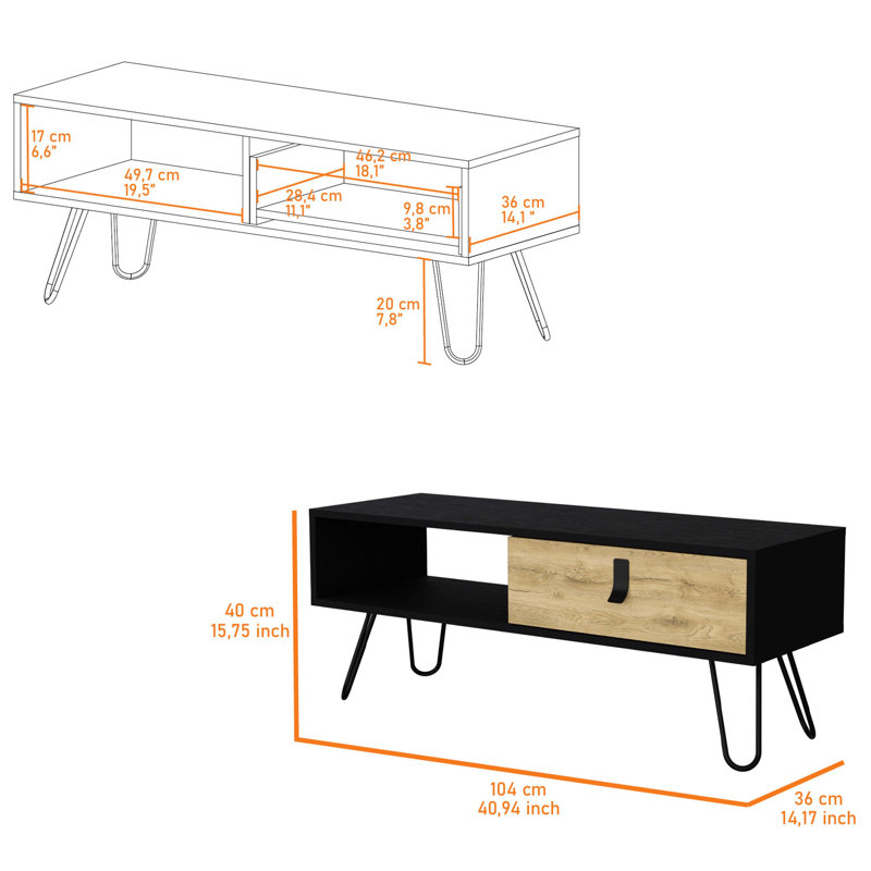 Modern Coffee Table With Black And - Hairpin Legs Functional Space Rectangular Practical Storage