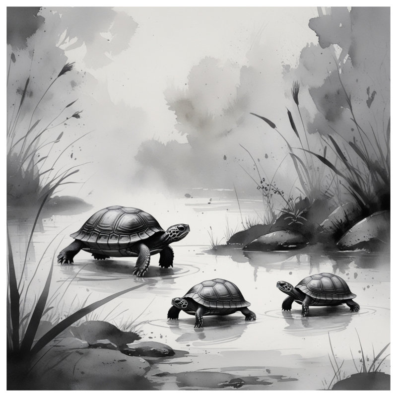 Tortues dans des couvertures d'eau, L 50 po x H 60 po