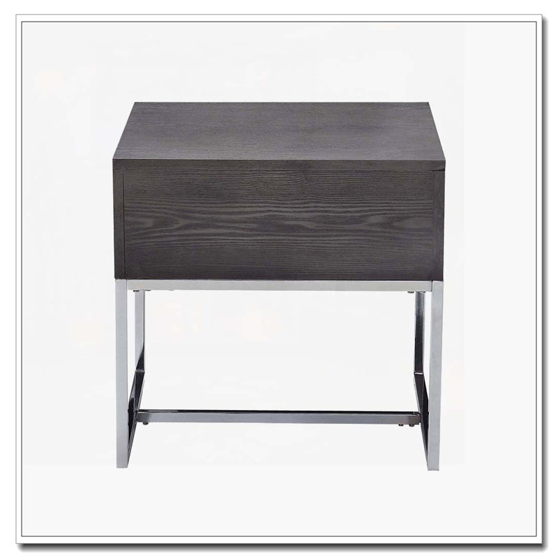 Table de bout avec rangement en chêne gris et chrome