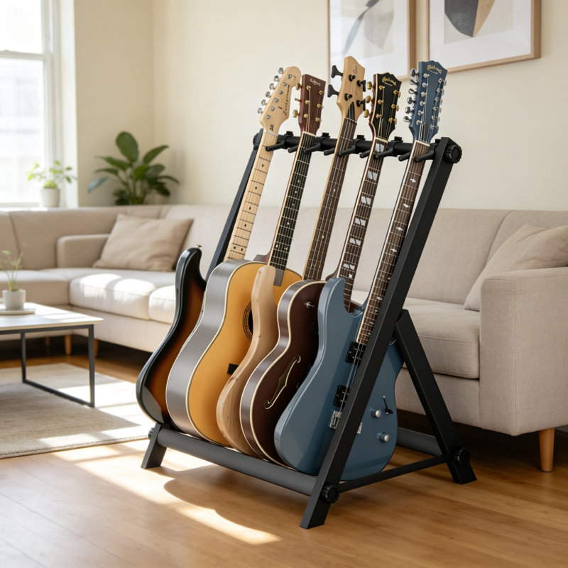 5 Multi Guitar Stand Rack Thick Rubber Padding Black 5 Holder
