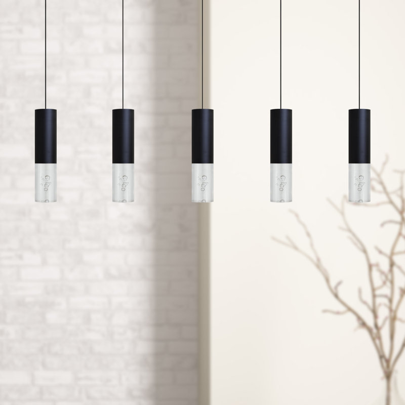 Luminaire suspendu linéaire à 5 lumières pour îlot de cuisine Rathi, Noir