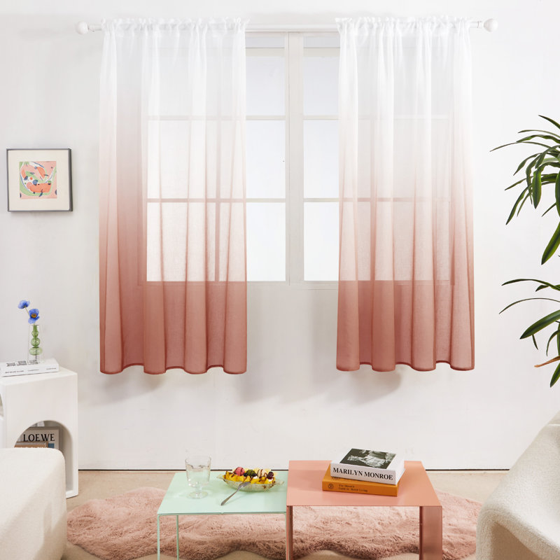 Paire de rideaux transparents Zhejno, L 52 po x L 63 po, Brun rougeâtre