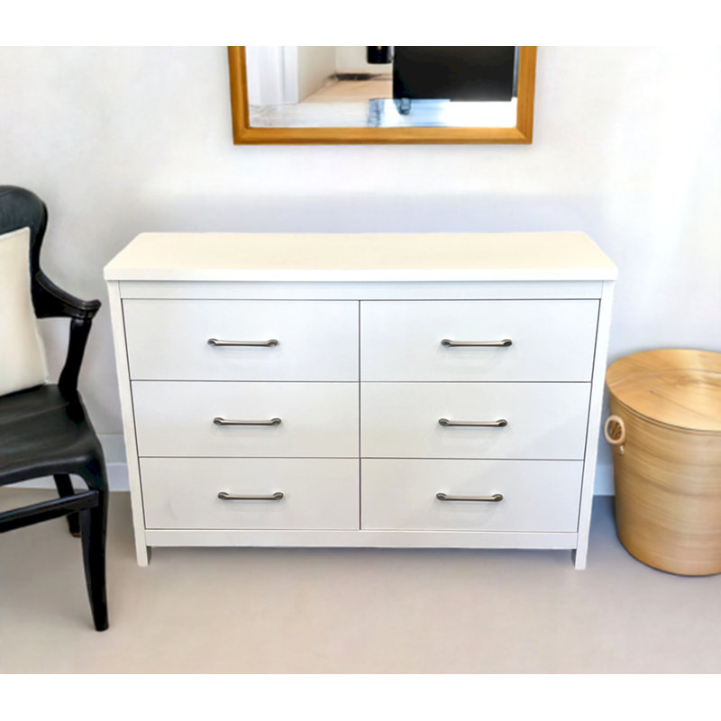 Commode basse 6 tiroirs Selena Slide Logic, Blanc / Blanc
