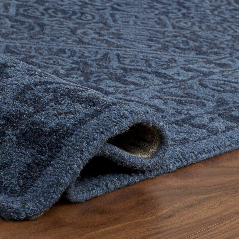 Pimentel Hand Tufted Wool/Cotton Geometric Rug in Navy Blue, Rectangle 5' x 8'