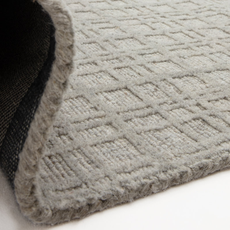Beltsville Chequered Wool Hand Woven Area Rug, Grey, Rectangle 160 x 230 cm