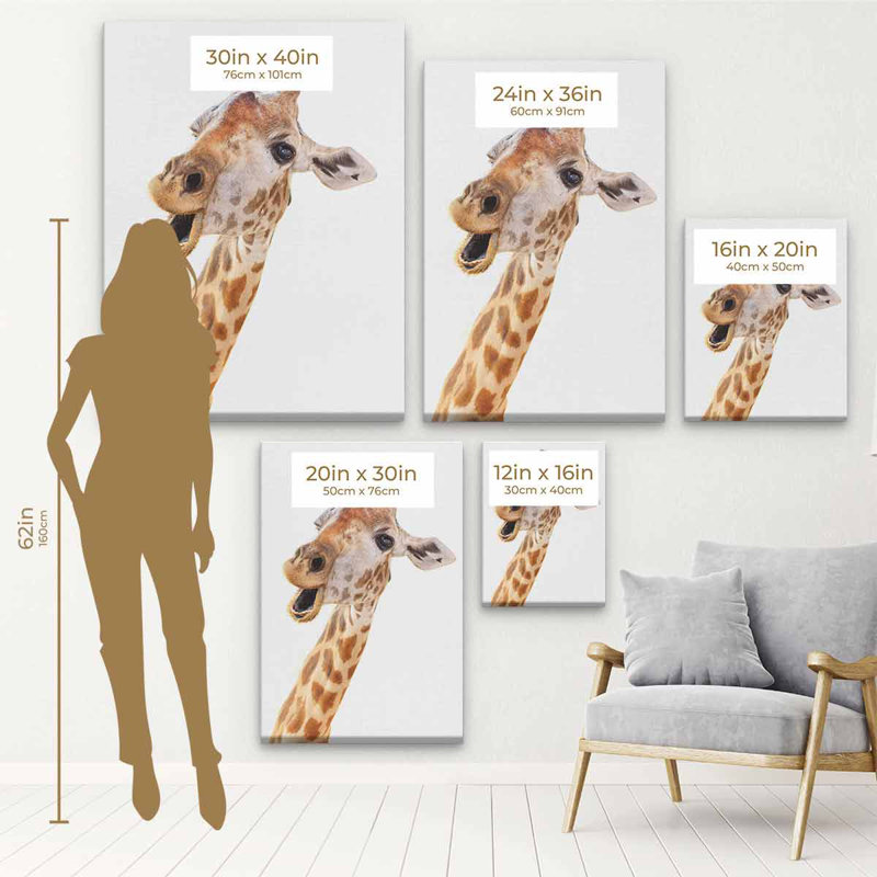 " Brown Giraffe ", 16" H x 12" W, Black Framed Canvas