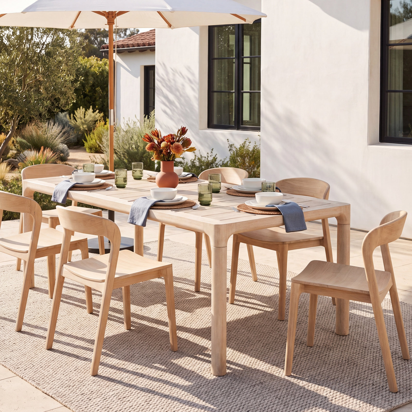 Teak Outdoor Dining Table, 42.5" W x 88.5" L x 30" H