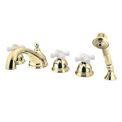 Robinet de baignoire à fixation sur plateau à poignée triple avec douche à main Roman