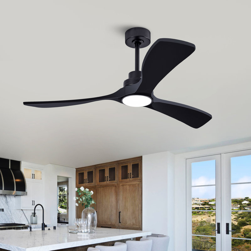 Ventilateur de plafond 52 po avec lumière - pales en bois de sycomore massif, télécommande, DEL à intensité variable 3CCT, moteur réversible à 6 vitesses, minuterie pour le salon, la chambre à coucher et le patio