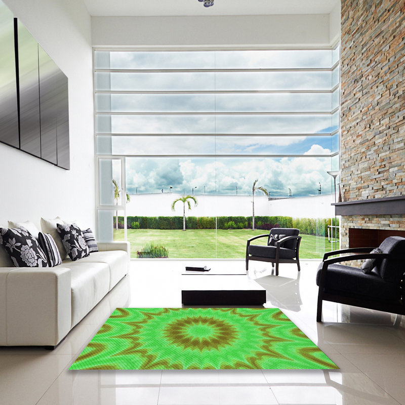 Tapis abstrait en laine vert, Carré 6 pi