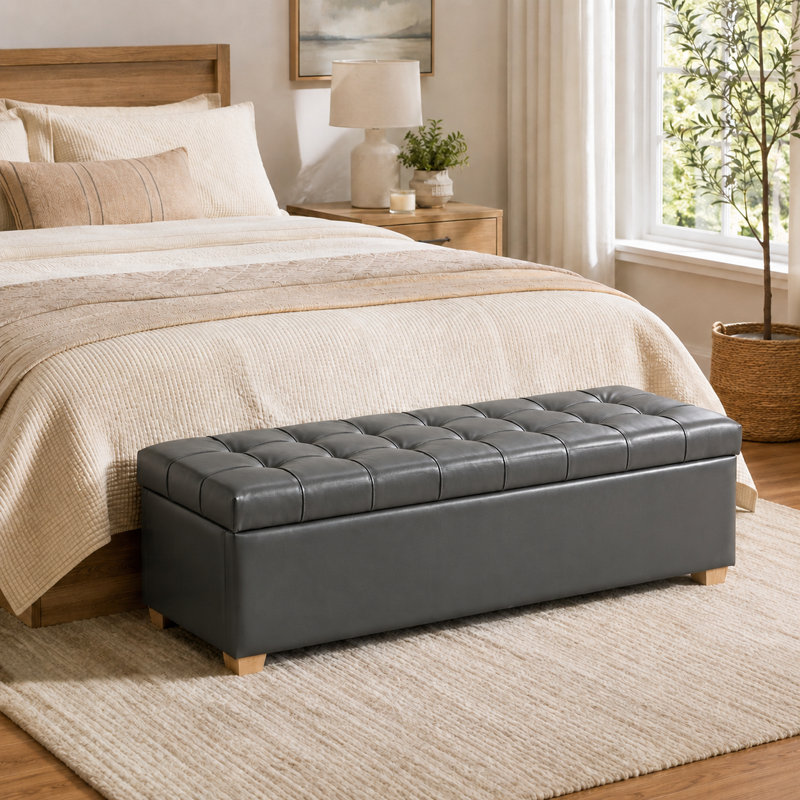 Banc de rangement en similicuir 60 po, Gris