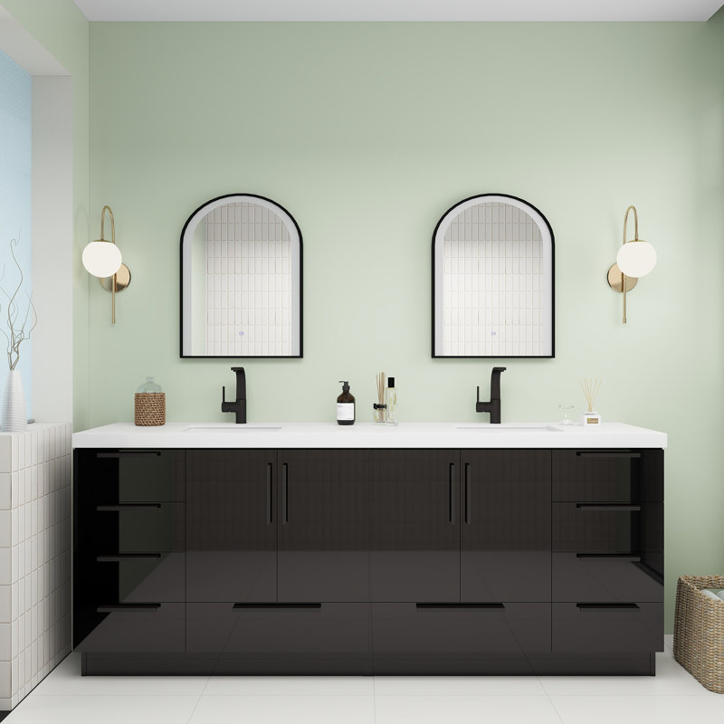 Carla Freestanding Bathroom Vanity with Double Sink, 83", Gloss Black
