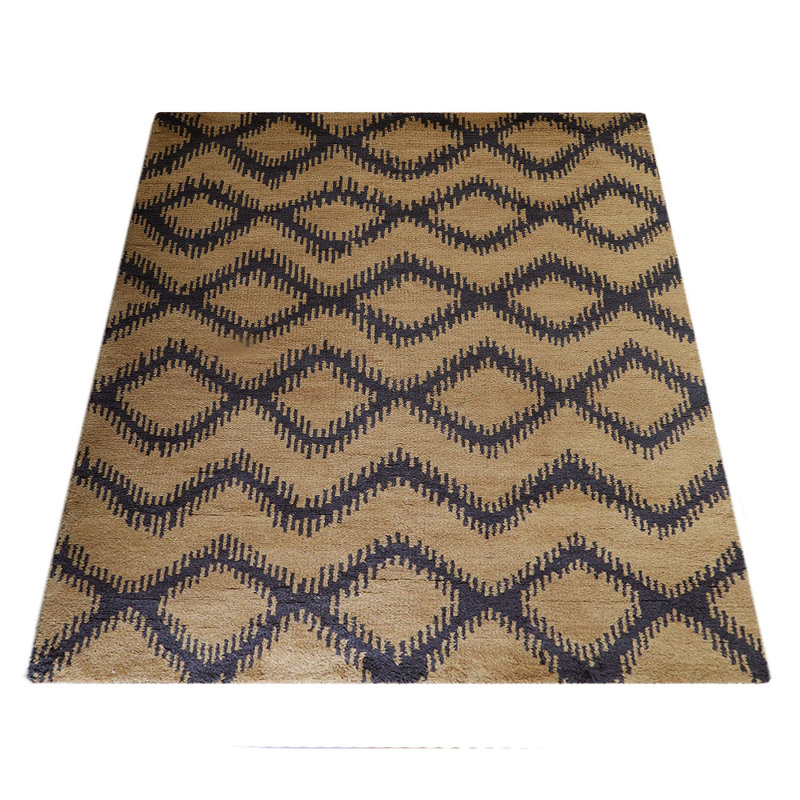 Or | Tapis d'intérieur en laine gris anthracite géométrique fait à la main, Rectangle de 5 pi x 8 pi