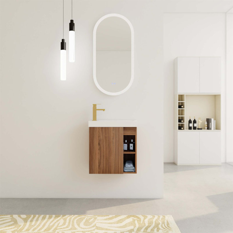 Meuble-lavabo mural flottant de 20 po avec lavabo en résine et armoire à fermeture en douceur, conception compacte et élégante pour les salles de bain modernes