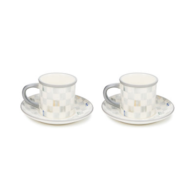 Sterling Check Stoneware Espresso Cup and Saucer