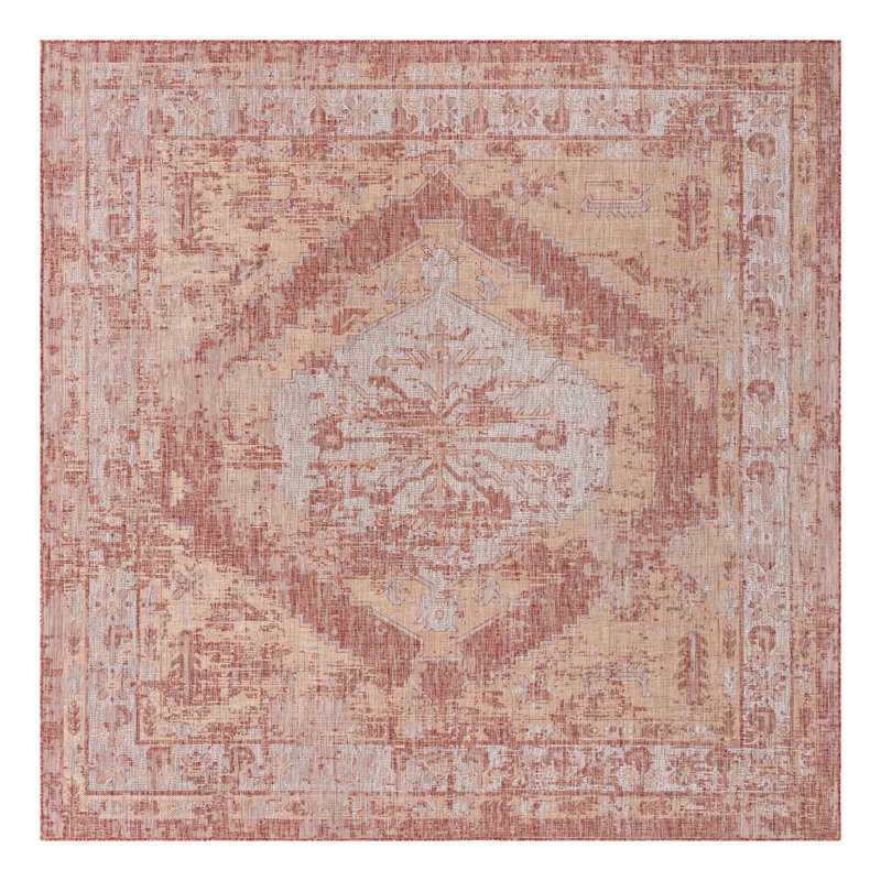 Tapis intérieur / extérieur en polypropylène tissé à la machine Susan, Carré 13 pi 1 po