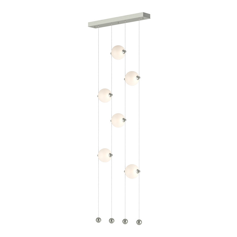 Luminaire suspendu en forme de globe à 6 lumières Abacus, Opale, Argenté