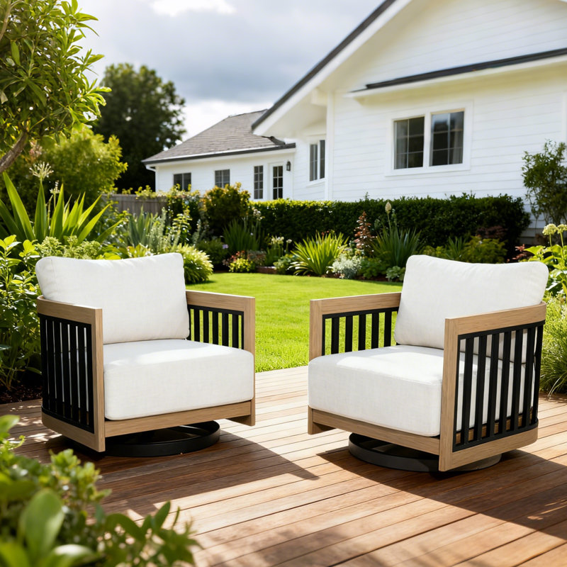 Chaises longues avec coussins Sereno, Noir / teck
