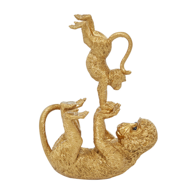 Polystone Monkey Decorative Gold Sculpture