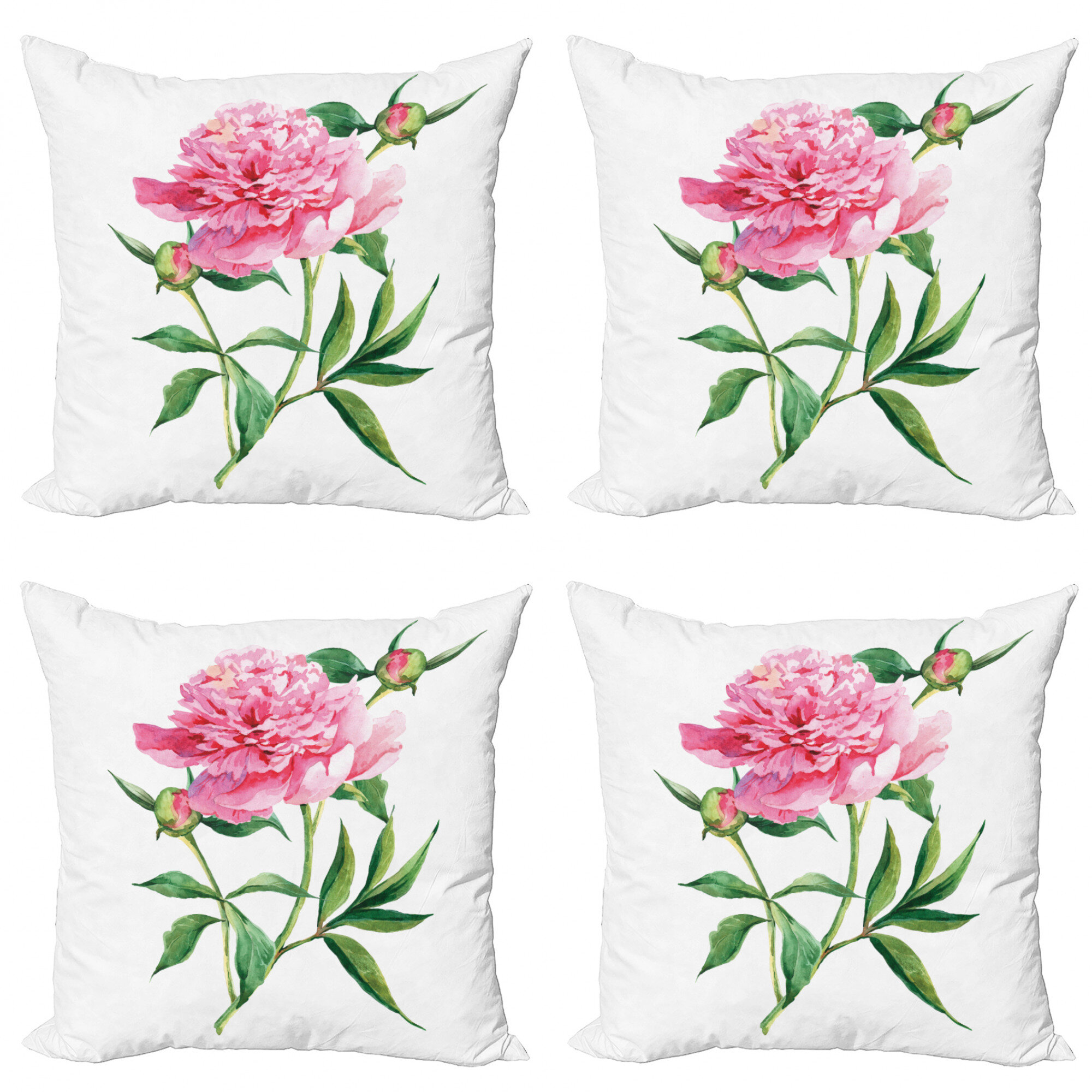 Ambesonne Watercolor Flower Decorative Throw Pillow Case Pack of 4, Vintage Peony Painting Botanical Spring Garden Flower Nature Theme, Cushion Cover