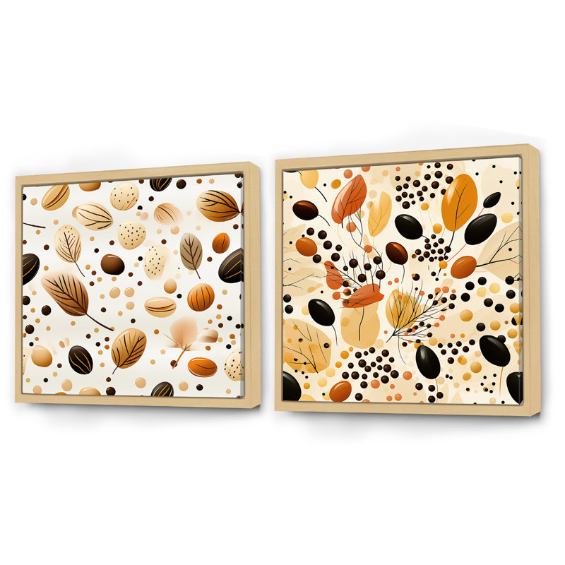 Joris - Ensemble de 2 collages carrés botaniques abstraits, Cadre flottant brun, H 30 po x l 61 po