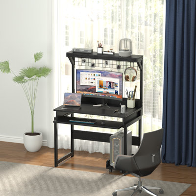 Computer Desk with Hutch and Storage Shelf,31.5 Inch Desk with Keyboard Tray, Office Study Table Writing Desk Workstation Bookshelf for Home Office by 17 Stories