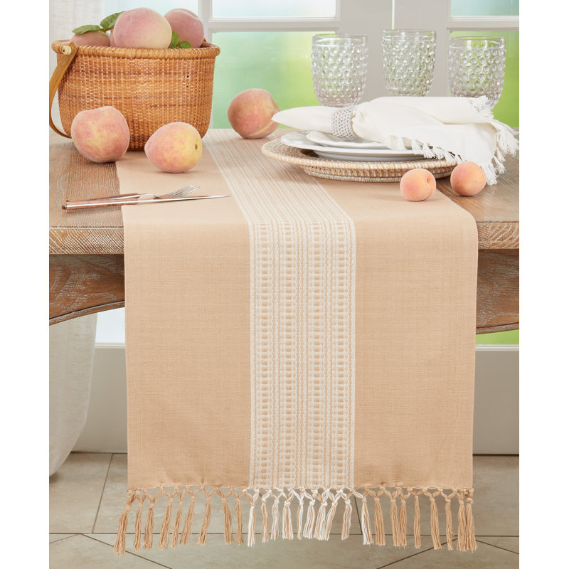 Floral 100% Cotton Table Runner, Natural