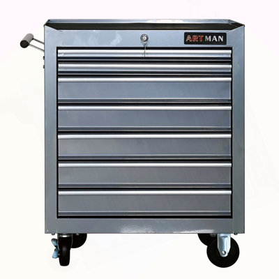Chariot à outils multifonctionnel avec 7 roulettes - Argent