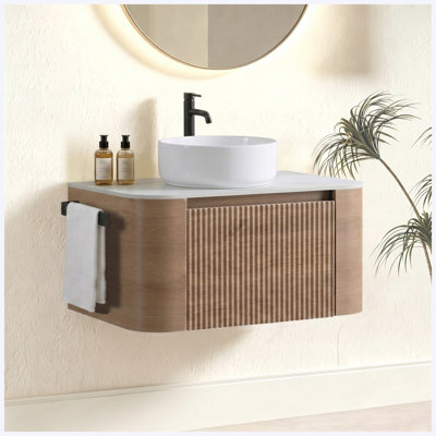 Meuble-lavabo de 30 po en chêne miel avec lavabo, armoire murale avec porte-serviettes gratuit, lavabo en céramique blanche, meuble-lavabo pré-assemblé