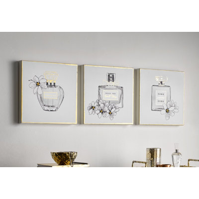 Art for the Home Pretty Perfume Bottles Set of 3 Canvas Printed Canvas