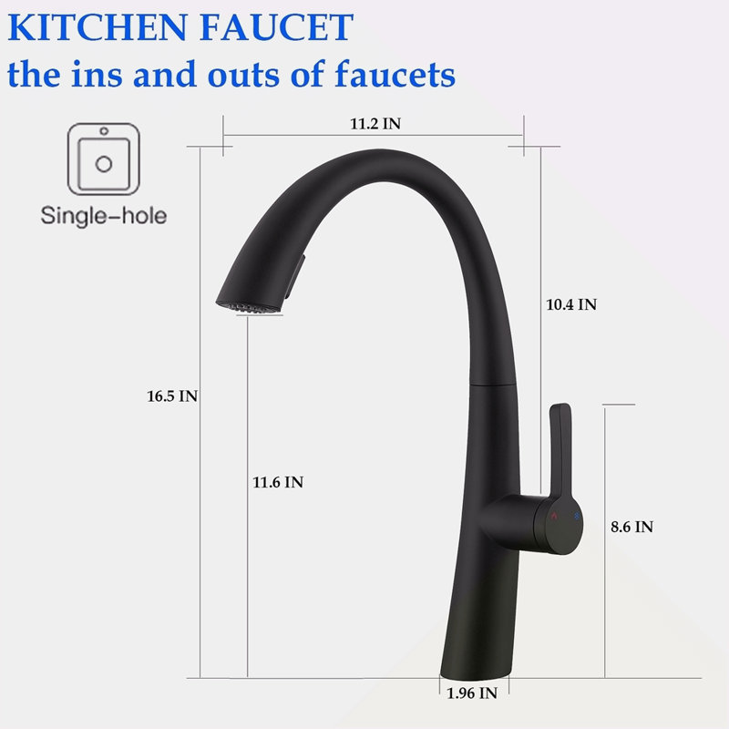 Robinet de cuisine escamotable en acier inoxydable, Noir mat