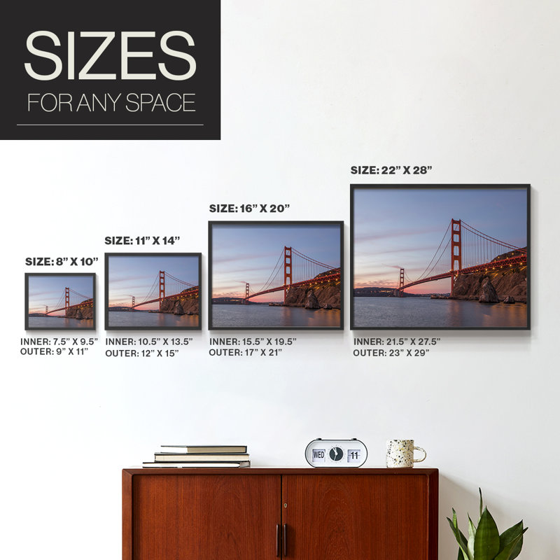 Golden Gate Span -Framed Print - Restickable, H 8 po x l 10 po, Noir, noir, noir, noir
