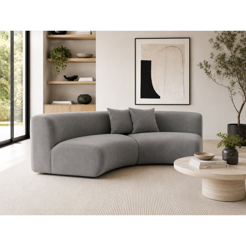 2 Seater Velvet Sectional, Dark Grey