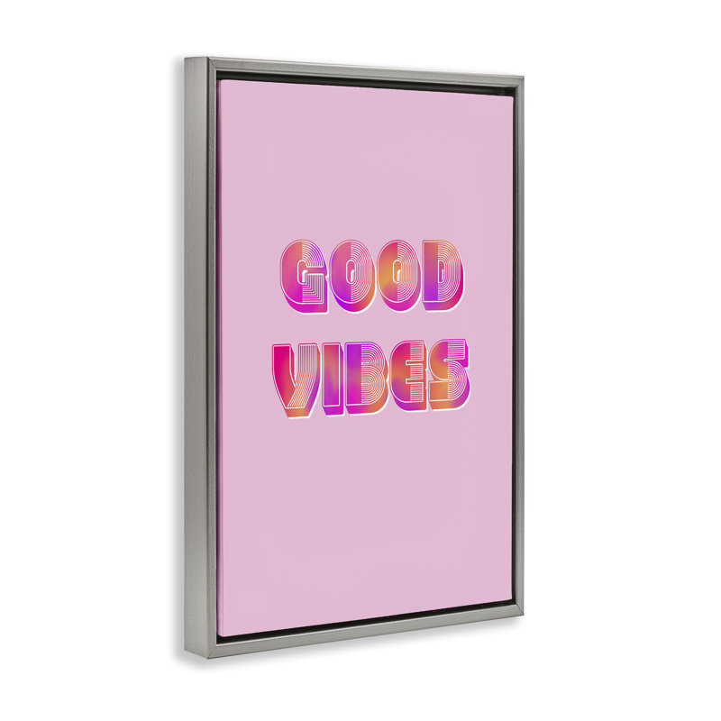 Cadre flottant rétro rose et orange Good Vibes, design par Pooja Dave, Cadre flottant gris lustré, H 25 po x l 17 po