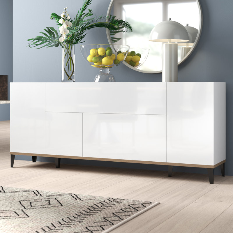 Hodapp 200cm Sideboard, White Glossy/Maple Pereira