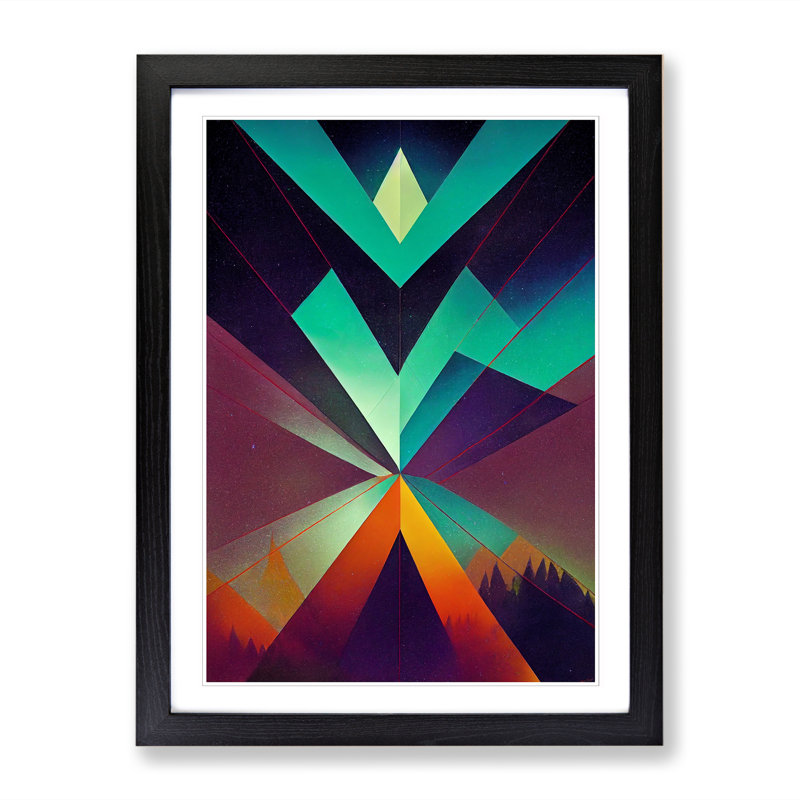 FRM-V0523-142X Aurora Borealis - Single Picture Frame Print, 64cm H x 46cm W x 2cm D, Walnut Framed