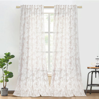 Rideau diaphane à motif floral et broche en coton